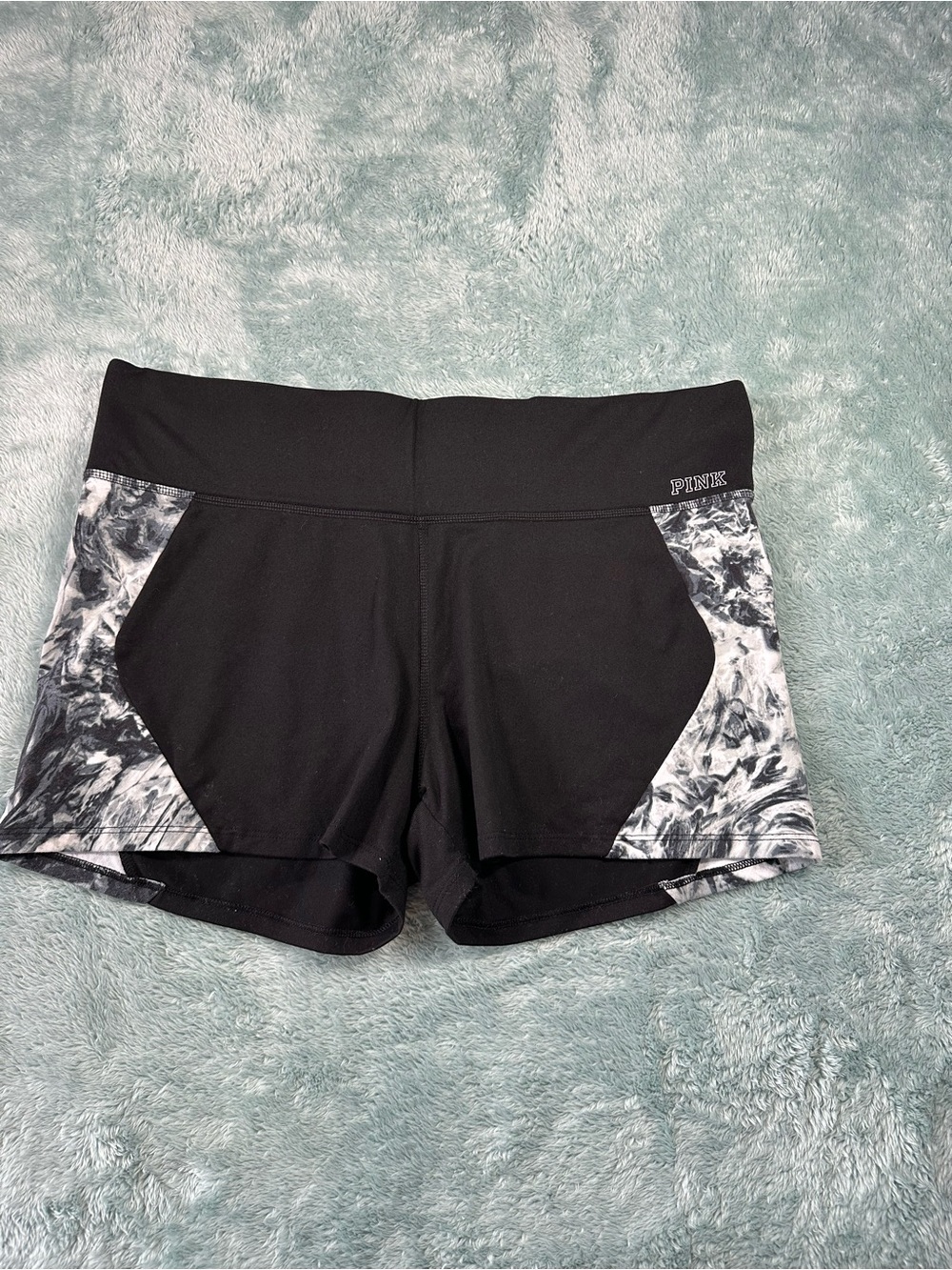 Victoria's Secret PINK Black Shorts with Gray Marble Panels